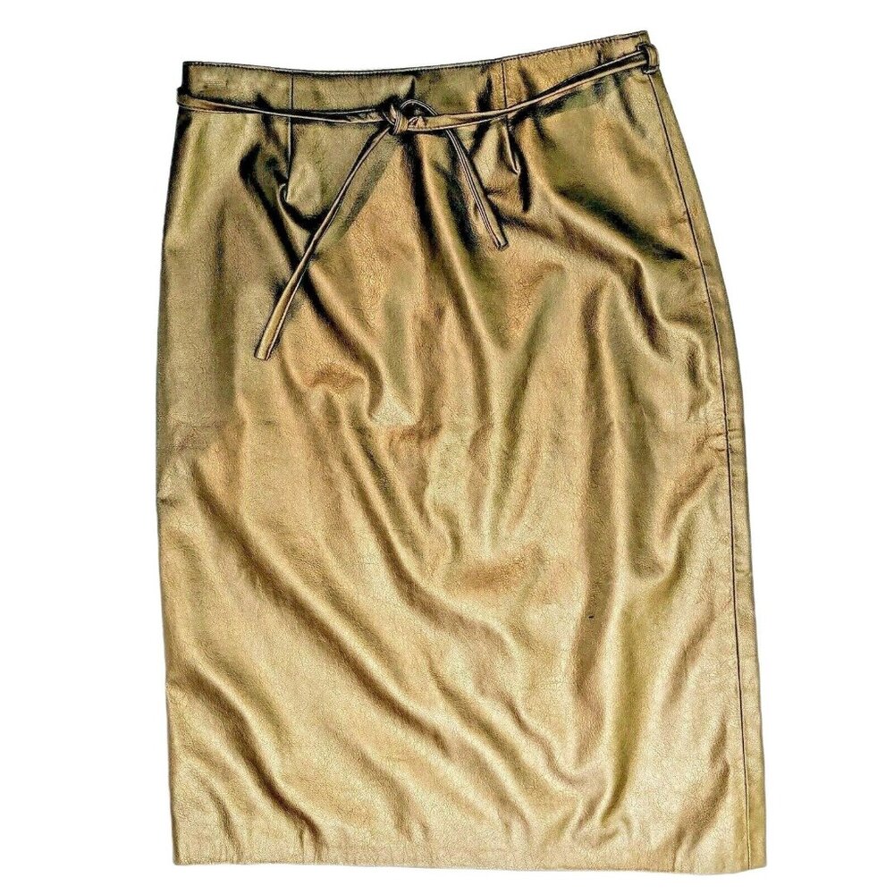 Affiniti Small Gold  Polyester Blend Zippered Back-belt waist-knee length Skirt
